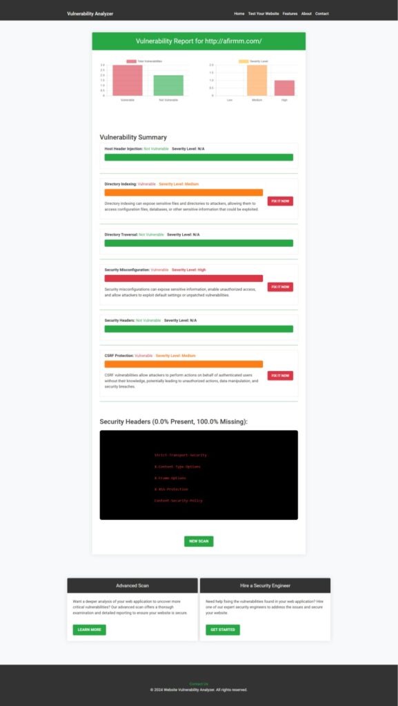 Example of a vulnerability assessment report generated with our free tool, providing insights into possible SQLi vulnerabilities